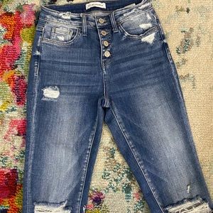Flying Monkey Distressed button fly flares size 25